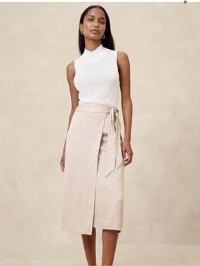 Banana Republic Taupe Animal-Print Wrap Midi Skirt